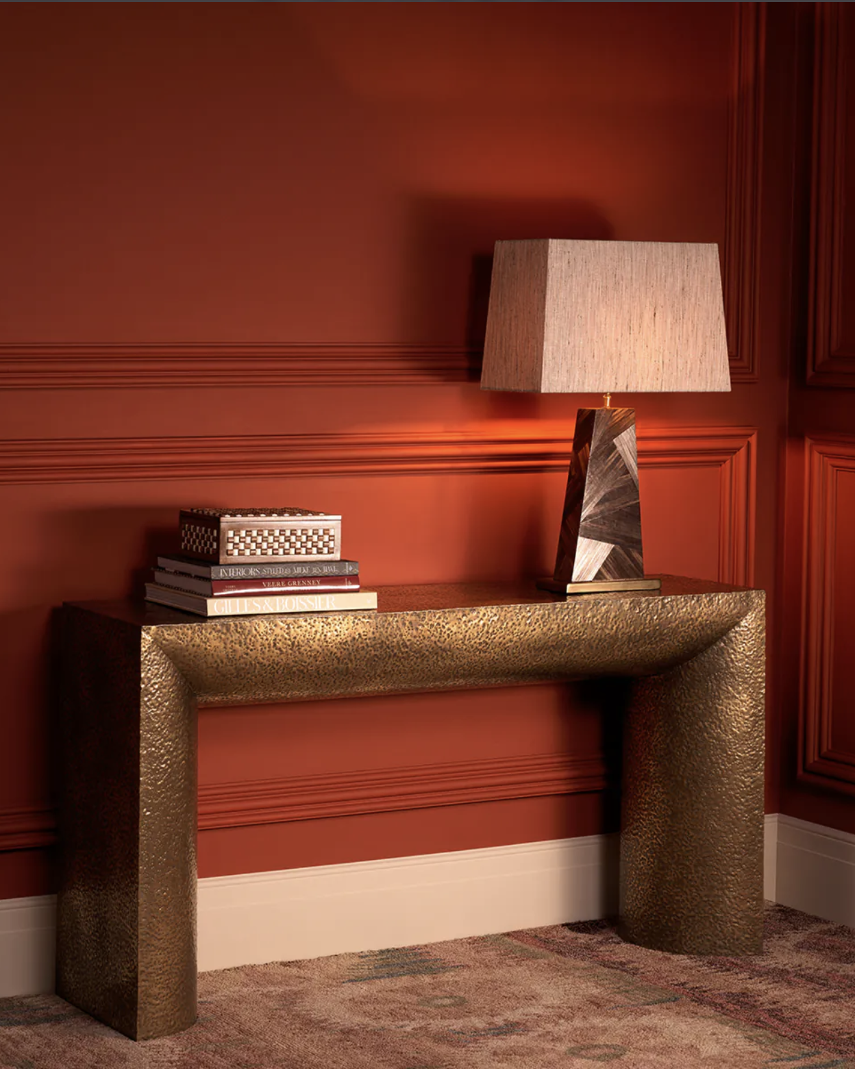 Sculptural velvet bench detail