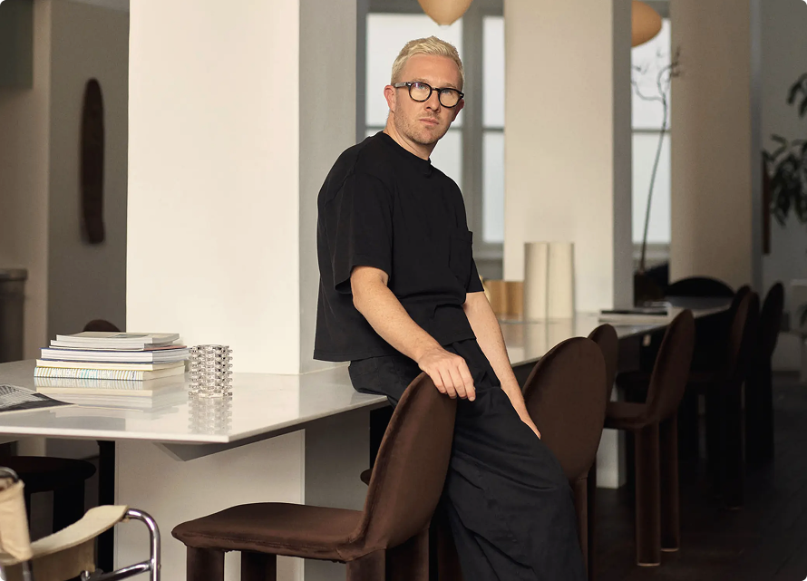 Designer in a styled European interior